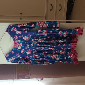 Wild flowers 12Y 3/4 sleeve navy flowers maroon